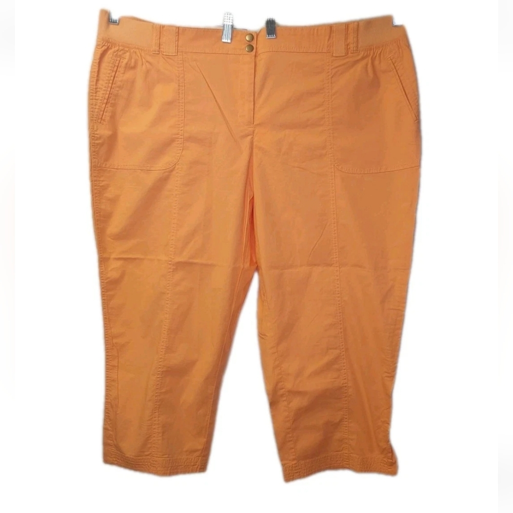 Chico's 4.5 Crop Ripstop Pants Woman Plus Sz 22W High Waisted Capris Orange Nwt